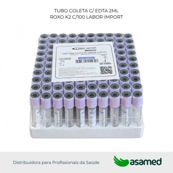 TUBO COLETA C/ EDTA 2ML ROXO K2 C/100 LABOR IMPORT