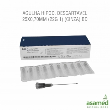 AGULHA HIPOD. DESCARTAVEL 25X0,70MM (22G 1) (CINZA) BD
