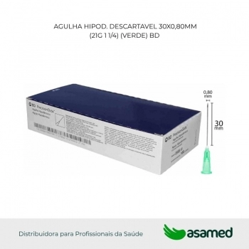 AGULHA HIPOD. DESCARTAVEL 30X0,80MM (21G 1 1/4) (VERDE) BD
