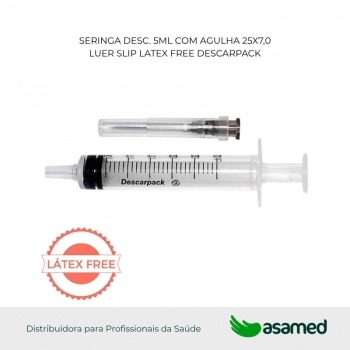 SERINGA DESC. 5ML COM AGULHA 25X7,0 LUER SLIP LATEX FREE DESCARPACK