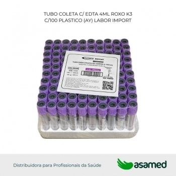TUBO COLETA C/ EDTA 4ML ROXO K3 C/100 PLASTICO LABOR IMPORT