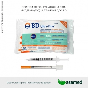 SERINGA DESC. 1ML AGULHA FIXA 6X0,25MM(31G) ULTRA-FINE C/10 BD