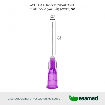 AGULHA HIPOD. DESCARTAVEL 20X0,55MM (24G 3/4) (ROXO) SR