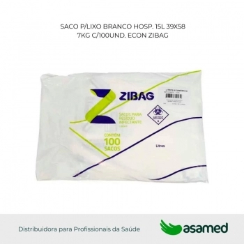 SACO P/LIXO BRANCO HOSP. 15L 39X58 0,04 C/100UND. GOEDERT