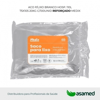 SACO P/LIXO BRANCO HOSP. 110L 75X105 15KG C/100UNID REFORCADO MEDIX