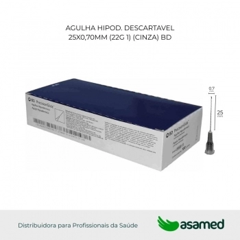 AGULHA HIPOD. DESCARTAVEL 25X0,70MM (22G 1) (CINZA) BD