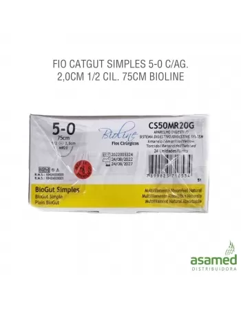 FIO CATGUT SIMPLES 5-0 C/AG. 2,0CM 1/2 CIL. 75CM BIOLINE