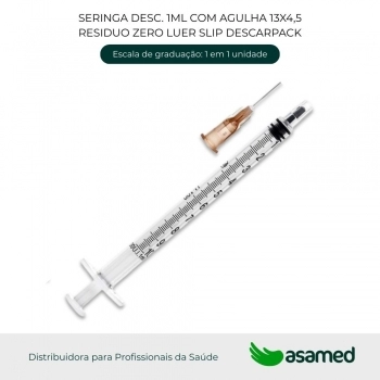 SERINGA DESC. 1ML COM AGULHA 13X4,5 RESIDUO ZERO LUER SLIP DESCARPACK