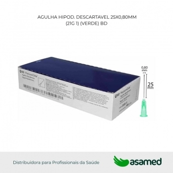 AGULHA HIPOD. DESCARTAVEL 25X0,80MM (21G 1) (VERDE) BD