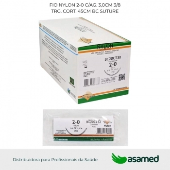 FIO NYLON 2-0 C/AG. 3,0CM 3/8 TRG. CORT. 45CM BC SUTURE