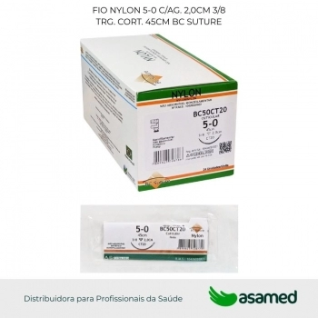 FIO NYLON 5-0 C/AG. 2,0CM 3/8 TRG. CORT. 45CM BC SUTURE