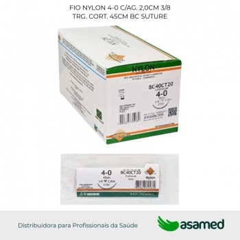 FIO NYLON 4-0 C/AG. 2,0CM 3/8 TRG. CORT. 45CM BC SUTURE