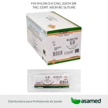 FIO NYLON 3-0 C/AG. 3,0CM 3/8 TRG. CORT. 45CM BC SUTURE