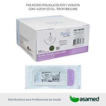 FIO ACIDO POLIGLICOLICO 1 VIOLETA C/AG 4,0CM 1/2 CIL. 70CM BIOLINE