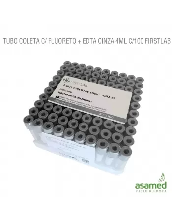 TUBO COLETA C/ FLUORETO + EDTA CINZA 4ML C/100 FIRSTLAB