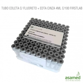 TUBO COLETA C/ FLUORETO + EDTA CINZA 4ML C/100 FIRSTLAB