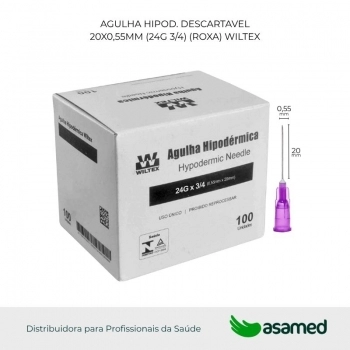 AGULHA HIPOD. DESCARTAVEL 20X0,55MM (24G 3/4) (ROXA) WILTEX