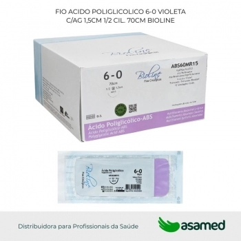 FIO ACIDO POLIGLICOLICO 6-0 VIOLETA C/AG 1,5CM 1/2 CIL. 70CM BIOLINE
