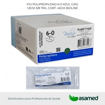 FIO POLIPROPILENO 6-0 AZUL C/AG 1,9CM 3/8 TRG. CORT. 45CM BIOLINE