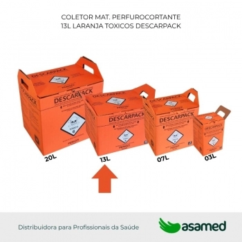 COLETOR MAT. PERFUROCORTANTE 13L LARANJA TOXICOS DESCARPACK