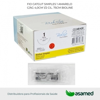 FIO CATGUT SIMPLES 1 AMARELO C/AG 4,0CM 1/2 CIL. 75CM BIOLINE