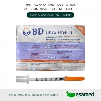 SERINGA DESC. 0,3ML AGULHA FIXA 8X0,30MM(30G) ULTRA-FINE II C/10 EMBECTA