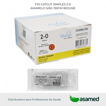 FIO CATGUT SIMPLES 2-0 AMARELO S/AG 150CM BIOLINE