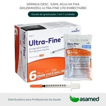 SERINGA DESC. 0,5ML AGULHA FIXA 6X0,25MM(31G) ULTRA-FINE C/10 BD
