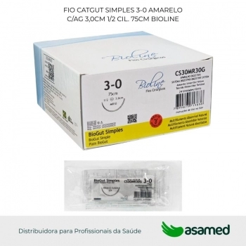 FIO CATGUT SIMPLES 3-0 AMARELO C/AG 3,0CM 1/2 CIL. 75CM BIOLINE