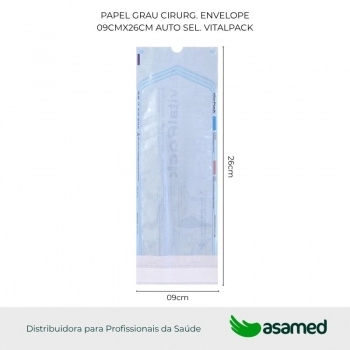 PAPEL GRAU CIRURG. ENVELOPE 09CMX26CM AUTO SEL. VITALPACK