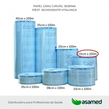 PAPEL GRAU CIRURG. BOBINA P/EST. 15CMX100MTR VITALPACK