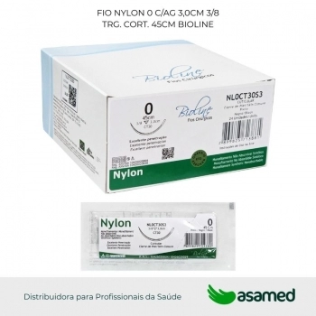 FIO NYLON 0 C/AG 3,0CM 3/8 TRG. CORT. 45CM BIOLINE