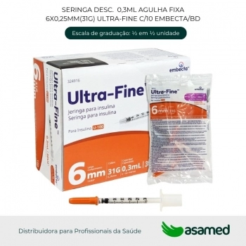SERINGA DESC. 0,3ML AGULHA FIXA 6X0,25MM(31G) ULTRA-FINE C/10 BD