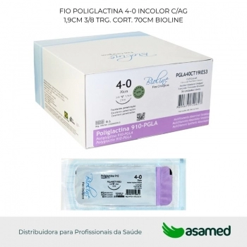 FIO POLIGLACTINA INC. 4-0 C/AG 1,9CM 3/8 TRG. 70CM BIOLINE