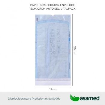 PAPEL GRAU CIRURG. ENVELOPE 15CMX27CM AUTO SEL. VITALPACK