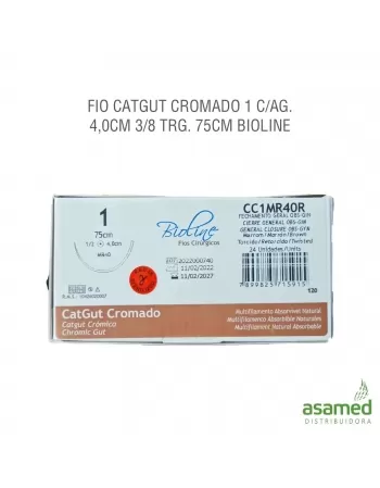 FIO CATGUT CROMADO 1 C/AG. 4,0CM 1/2 CIL 75CM BIOLINE