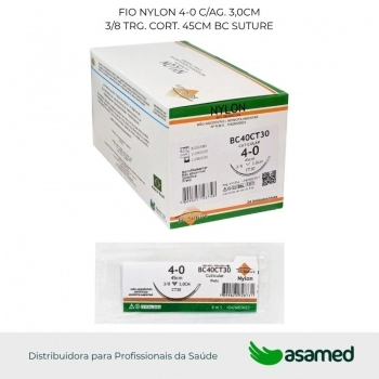 FIO NYLON 4-0 C/AG. 3,0CM 3/8 TRG. CORT. 45CM BC SUTURE