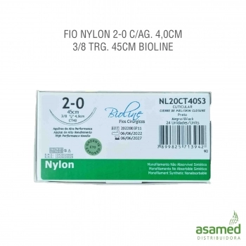 FIO NYLON 2-0 C/AG. 4,0CM 3/8 TRG. 45CM BIOLINE