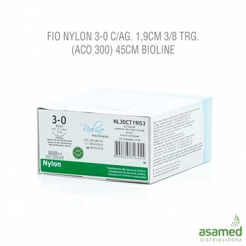 FIO NYLON 3-0 C/AG. 1,9CM 3/8 TRG. (ACO 300) 45CM BIOLINE
