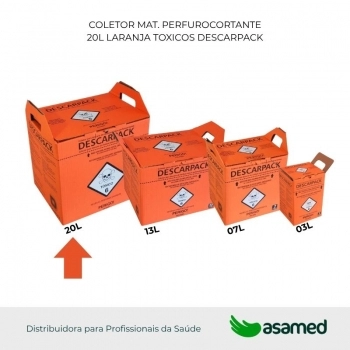 COLETOR MAT. PERFUROCORTANTE 20L LARANJA TOXICOS DESCARPACK