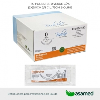 FIO POLIESTER 0 VERDE C/AG (2X)5,0CM 3/8 CIL. 75CM BIOLINE