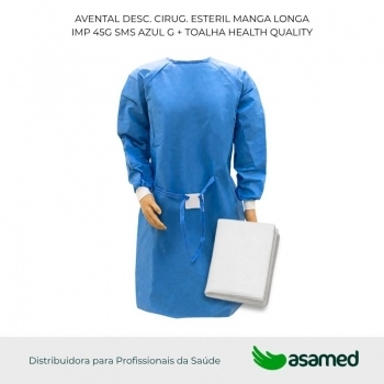 AVENTAL DESC. CIRUG. ESTERIL MANGA LONGA IMP 45G SMS AZUL G + TOALHA DESCARPACK