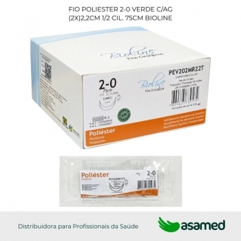 FIO POLIESTER 2-0 VERDE C/AG (2X)2,2CM 1/2 CIL. 75CM BIOLINE