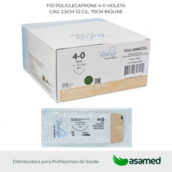 FIO POLIGLECAPRONE 4-0 VIOLETA C/AG 2,5CM 1/2 CIL. 70CM BIOLINE