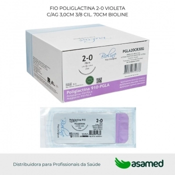 FIO POLIGLACTINA 2-0 VIOLETA C/AG 3,0CM 3/8 CIL. 70CM BIOLINE