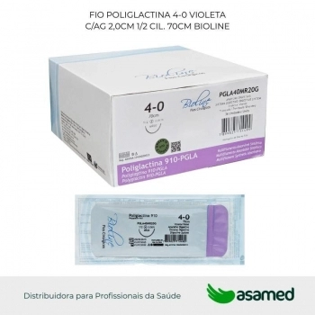 FIO POLIGLACTINA 4-0 VIOLETA C/AG 2,0CM 1/2 CIL. 70CM BIOLINE