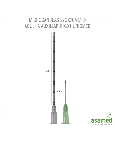 MICROCANULAS 22GX70MM C/ AGULHA AUXILIAR 21GX1 UNIQMED