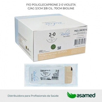 FIO POLIGLECAPRONE 2-0 VIOLETA C/AG 3,1CM 3/8 CIL. 70CM BIOLINE