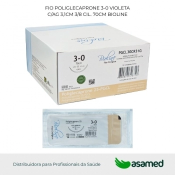 FIO POLIGLECAPRONE 3-0 VIOLETA C/AG 3,1CM 3/8 CIL. 70CM BIOLINE