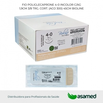 FIO POLIGLECAPRONE 4-0 INCOLOR C/AG 2,4CM 3/8 TRG. CORT. (ACO 300) 45CM BIOLINE